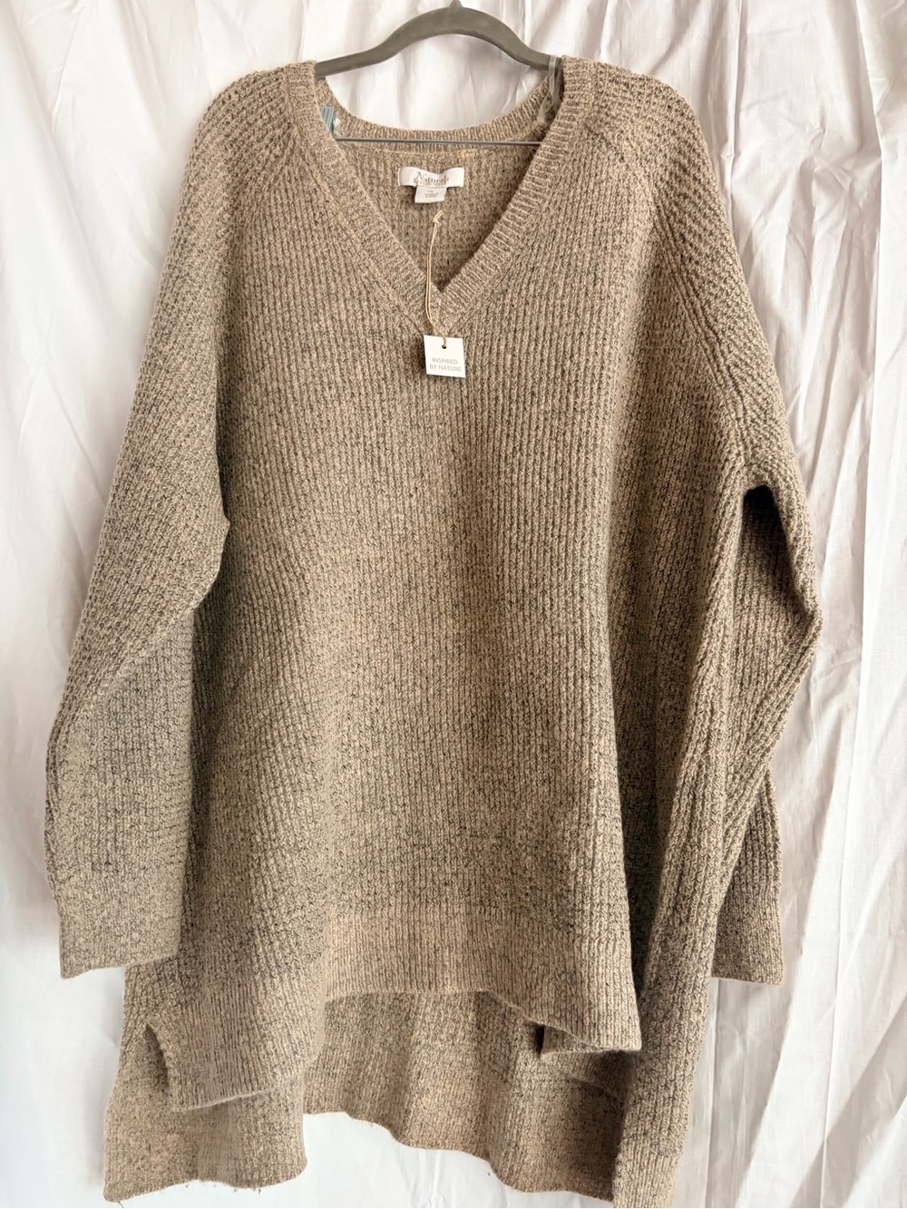 Natural Reflections Taupe V-Neck Oversized Sweater